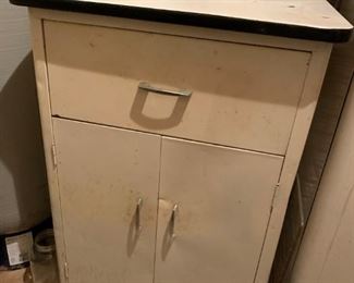 vintage metal cabinet with porcelain top..canners