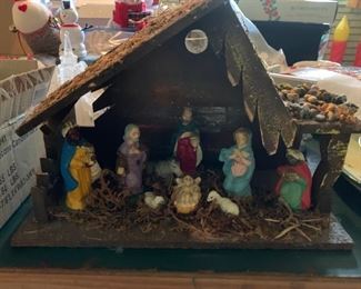 vintage nativity with creche