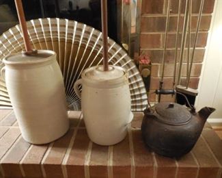 Churns & a great cast iron kettle