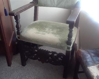 One of a pair of chair with carved front stretcher.