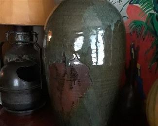 19" raku pot signed Sullivan 