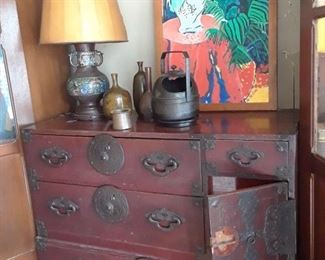 Antique Tansu. Yes, a piece is missing.....still old and good.