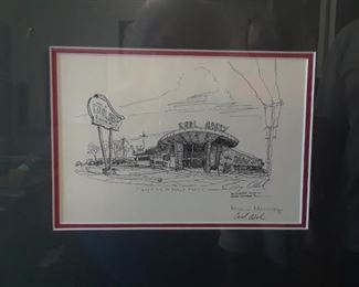 Sketch of the original location of Earl Abels signed by Earl and Carol Abel and artist Karen Murray