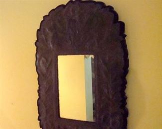 Antique carved oak mirror.