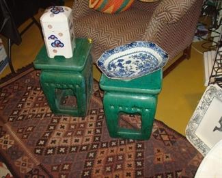 Pair oriental garden seats and other items.