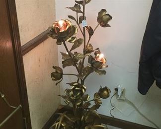 Italian Gold Metal Floral Floor Lamp c.1950's