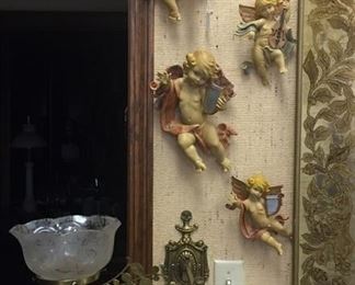 19th c. Converted Wall Mount Gas Light...Angels from Italy