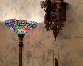 Tiffany Style Lamp and Hunter's Style Cuckoo Clock