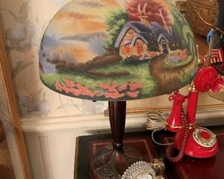 THOMAS KINKADE Reverse Hand Painted Lamp