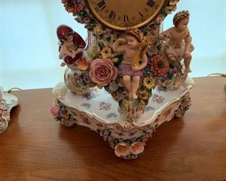 Antique 23" Sitzendorf Porcelain Clock Germany