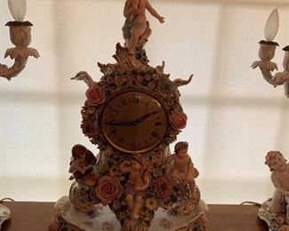 Antique 23" Sitzendorf Porcelain Clock Germany