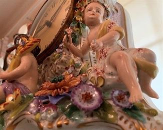 Antique 23" Sitzendorf Porcelain Clock Germany