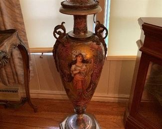 1800's Art Nouveau Sevres Lidded Porcelain and Bronze Vase Signed