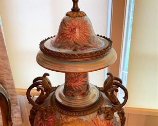 1800's Art Nouveau Sevres Lidded Porcelain and Bronze Vase Signed