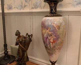 Antique Signed Sevres France Putti Bronze and Porcelain Lidded Vase