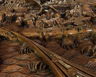 Antique Oriental Hand Carved Oval Wood Table with Nesting Stools