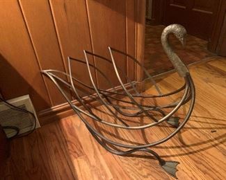 Vintage Brass Swan Magazine Rack