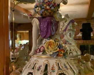 Dresden, Germany Monumental Porcelain Hand-Painted Figural Urn Vase with Lid