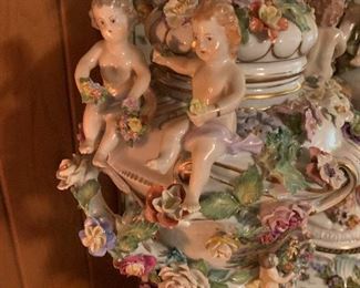 Dresden, Germany Monumental Porcelain Hand-Painted Figural Urn Vase with Lid