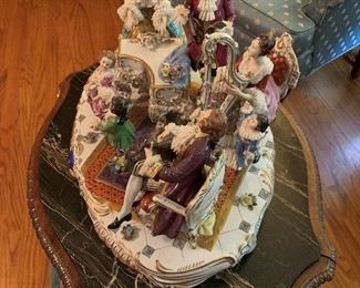 Large Volkstedt Porcelain Dresden Lace Figural Musical Scene