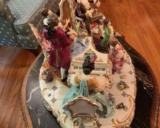 Large Volkstedt Porcelain Dresden Lace Figural Musical Scene