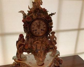 Antique Meissen, Germany Porcelain Clock with Pedestal