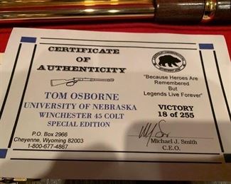Tom Osborne Winchester 45 Colt Special Edition ONLY 255 of these were made! This one is number 18 of 255 commemorating Nebraska's victory over Florida in the 1974 Sugar Bowl