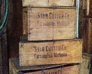 Stack of Star Cutter of Farmington, Michigan shipping crates.