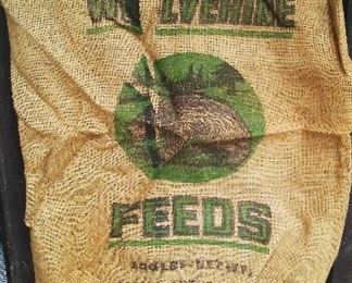 Vintage Wolverine Feeds of Michigan burlap seed & feed bag.