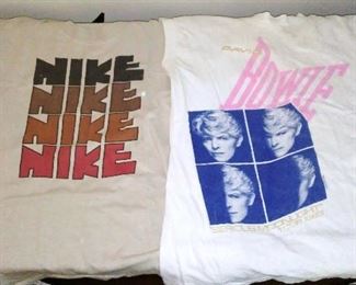 Vintage 1970s official Nike "pre-swoosh" logo t-shirt and David Bowie 1983 'Serious Moonlight' concert sleeveless t-shirt. 