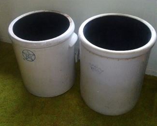 Two antique stoneware pickling crocks, 12 & 15 gal. 