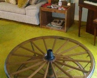 Vintage true wagon wheel low coffee table. 