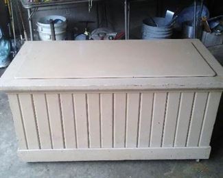 Vintage painted wooden storage chest or trunk.