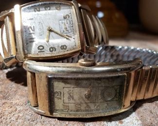 Working 1937 Elgin mechanical 15 jewel art deco watch and 1930's Gruen Curvex tank watch