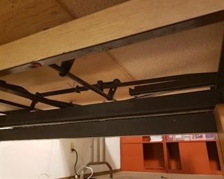 Detail of oak/tile adjustable quilters table