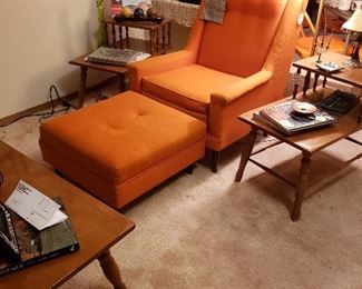 MCM chair/ottoman, two-tier side tables, coffee table