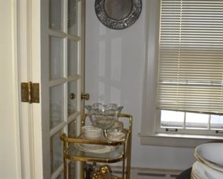 Serving Cart With Vintage China, Fruit Bowl and Serving Bowls
