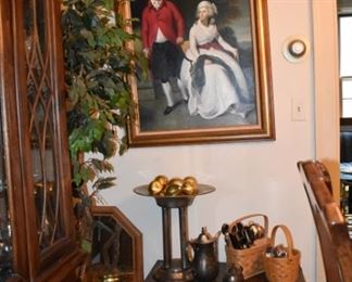 George & Martha Washington (Victorian Lady in White and Gentleman) by F Ryan Window Bench, Mirror, Pedestal Display Stand, Faberware Flatware