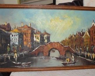 Original Framed Oil Canal Scene by S K Reddy