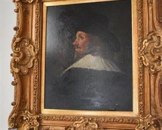 Rembrandt Signed Rowe, Oil on Canvas in Ornate Frame