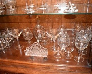 Wine Goblets, Martinis, Napkin Holder. Brandy Sniffers