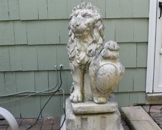 Concrete Garden or Front Door Lion with Shield