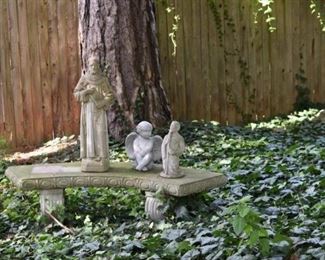 Religious Concrete Figure St Francis, Angel Figure (Resin), St Joseph or Shepherd Figure, Bench
