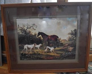 Framed & Matted, Horse & Dogs in Pasture