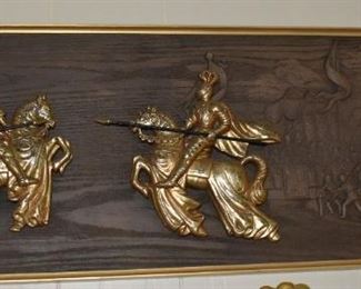 Wood Carving with Brass Knights, Wood depicts Horses People, scenery