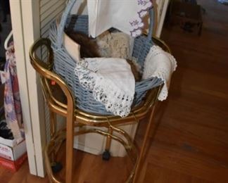 Glass Table, Basket, Doilies