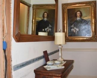 Game Table, Lamp Dresser Set Hamilton Framed Oil MIrror