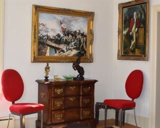 Overview Living Room, Austin Bronze Horse, Asian Lady with Chinese Signature (Ivory), Statuary, Young G Washington in Oil by Gilliam, Norman Rockwell Framed Art, Area Rug
