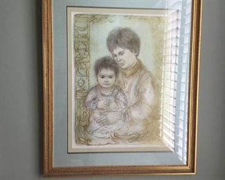 II 3/80 ED 325 LIMITED EDITION ON RICE PAPER BY EDNA HIBEL "ULLA & ERIC   MATTED AND FRAMED 35"X28"