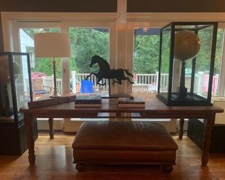 Harvest Table and Pair of Glass Cased Globes use on or off stands